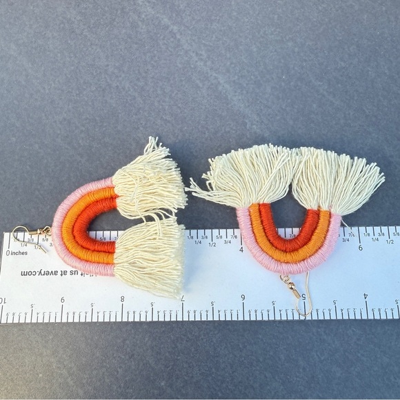 Colorful Macrame Handmade Rainbow Fringe Earrings - Picture 5 of 11